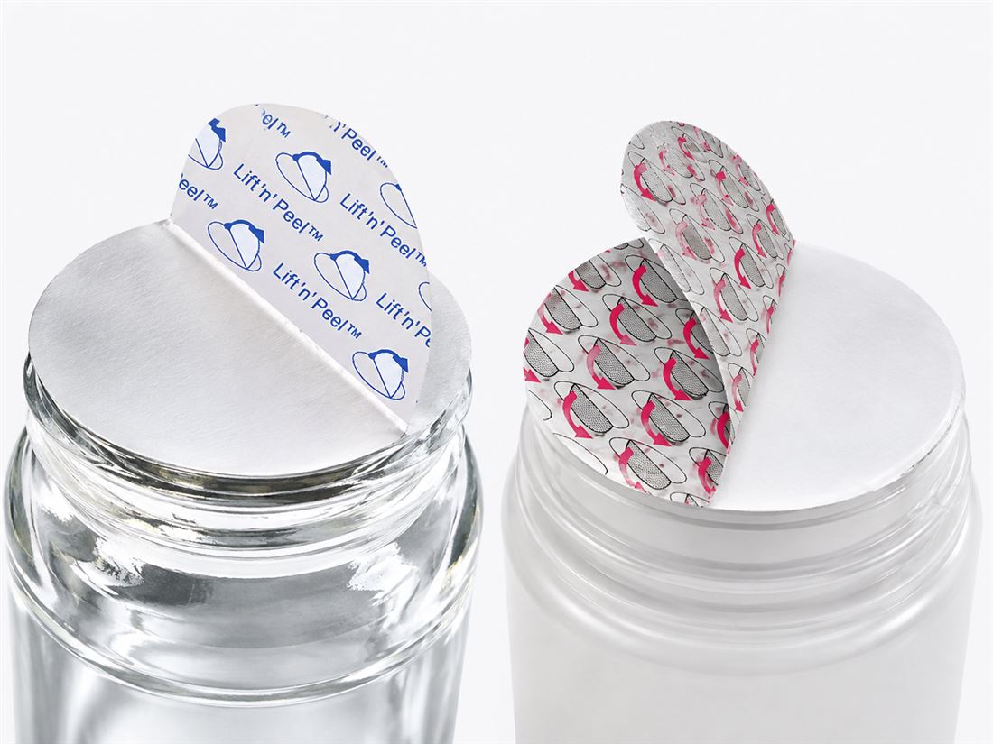 Lift and Peel induction seal being peeled off a glass jar